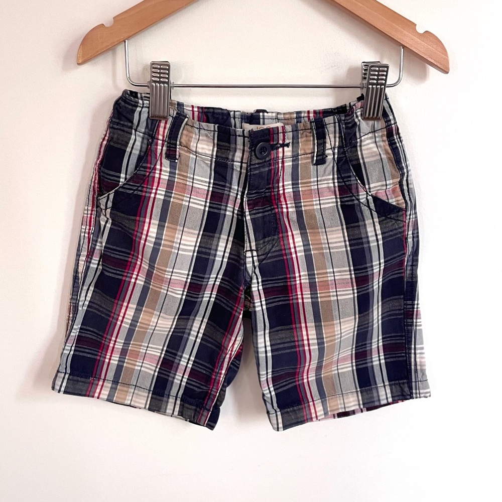 4/$20💥Madras Plaid Chino Shorts, Woven Cotton, Pockets, White, Navy & Tan